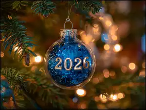 2026, Grafika AI, Bombka, Niebieska, Nowy Rok