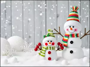 Bałwanki, Dwa, Czapki, Grafika AI, Kolorowe, Szaliki