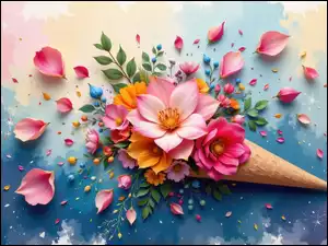 Rożek, Tło, Płatki, Kwiaty, Wafel