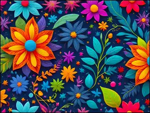 Grafika AI, Kolorowe, Kwiaty
