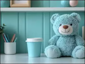 Kubek, Zabawka, Miś, Kredki, Pluszowy, Książki, Kwiat, Niebieski