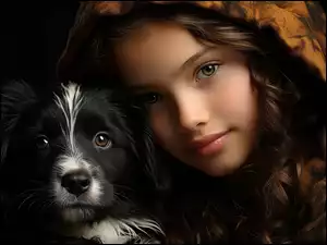 Kaptur, Pies, Dziewczynka, Długowłosa, Czarny