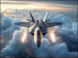 Wojskowy, Samolot, Chmury, Ai, Myśliwiec, Światła