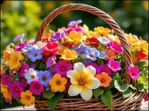 Bukiet, Koszyk, Kwiaty, Kolorowe, Wiklinowy