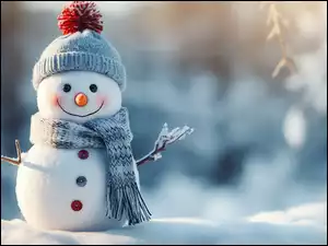 Czapka, Grafika AI, Uśmiech, Bałwanek, Szalik