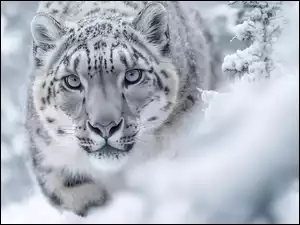 Irbis w zimowej scenerii