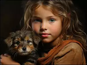 Dziewczynka, Szczeniak, Długowłosa, Dziecko, Pies