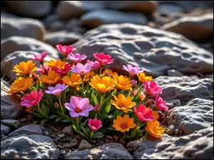Skały, Kolorowe, Kwiaty