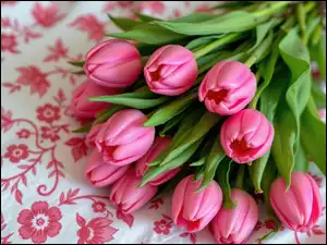 Materiał, Różowe, Tulipany, Kwiecisty