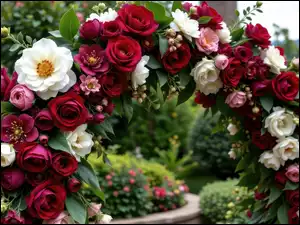 Kwiatowy, Łuk, Kwiaty, Ogród, Róże, Białe, Czerwone