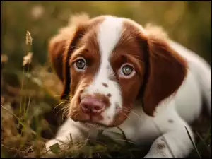 Pies, Leżący, Biało-brązowy