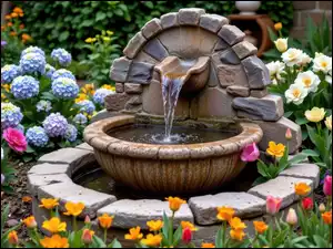 Ogród, Kwiaty, Kamienie