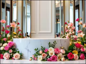 Ściana, Podium, Dekoracje, Róże, Kwiaty, Kolorowe