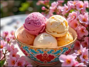 Miseczka, Kwiaty, Gałki, Lody, Różowe