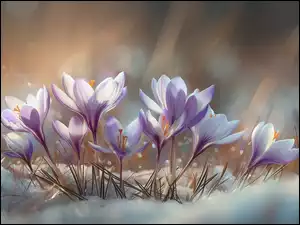 Grafika AI, Liliowe, Krokusy, Kwiaty