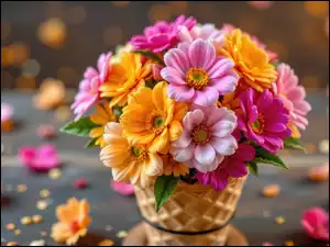 Bukiet, Wafel, Kwiaty, Kolorowe, Rożek