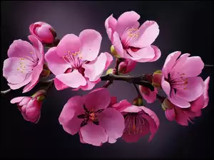 Kwiaty, Różowe, Tło, AI, Drzewo owocowe, Czarne