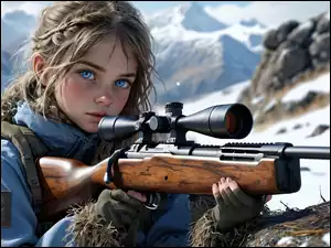 Karabin, Zima, Dziewczyna, Niebieskooka, Góry