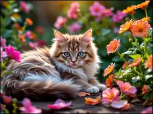 Grafika AI, Rudy, Kot, Kwiaty