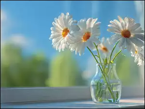 Grafika AI, Margerytki, Wazon, Okno