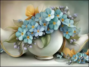 Niezapominajki w fantazyjnym wazonie