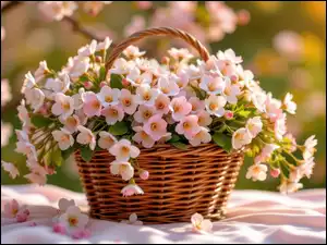 Koszyk, Jasnoróżowe, Kwiaty, Wiklinowy
