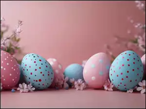 Niebieskie, Wielkanoc, Pisanki, Kwiaty, Różowe, Różowe