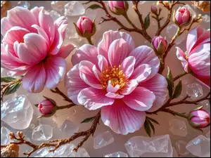 Gałązki, Kryształy, Kwiaty, Różowe, Pąki