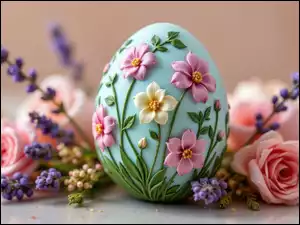 Lawenda, Kwiaty, Różowe, Żółte, Niebieskie, Wielkanoc, Pisanka, Jajko, Różowe, Róże