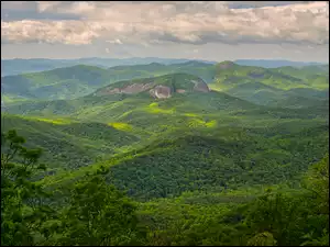 Stany Zjednoczone, Skała, Looking Glass Rock, Drzewa, Góry, Zalesione, Zielone, Appalachy, Wzgórza, Karolina Północna