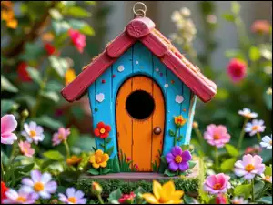 Budka, Dekoracja, Domek, Kolorowy, Kwiaty