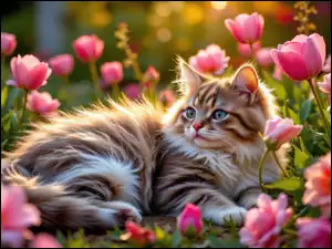 Tulipany, Kot, Kwiaty