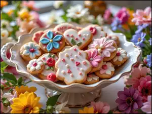 Patera, Kwiaty, Ciastka, Lukrowane, Kolorowe
