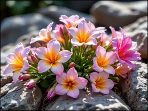 Kwiaty, Grafika AI, Kolorowe, Kępka, Kamienie