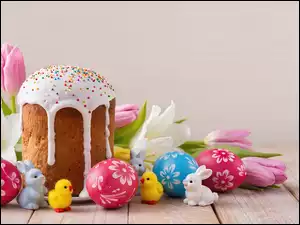 Posypka, Pisanki, Kurczaczki, Porcelanowe, Lukrowana, Kwiaty, Kolorowe, Wielkanoc, Króliczki, Babka, Deski