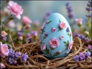 Niebieskie, Wielkanoc, Pisanka, Róże, Jajko, Różowe