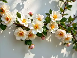 Grafika AI, Kwiaty, Gałązki, Ściana