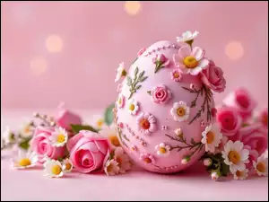 Stokrotki, Wielkanoc, Róże, Różowe, Różowe, Białe, Tło, Jajko