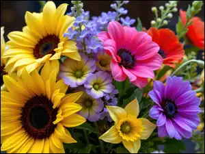 Słoneczniki, AI, Bukiet, Kwiaty, Narcyzy żonkile