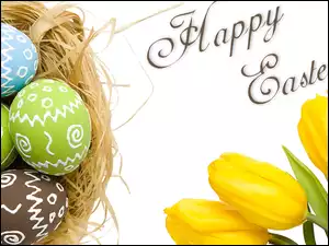 Wielkanoc, Gniazdko, Pisanki, Tulipany