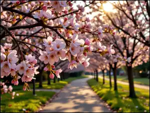 Gałązki, Grafika AI, Drzewa, Kwitnące, Aleja