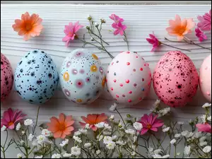 Kwiaty, AI, Pisanki, Wielkanoc, Deski