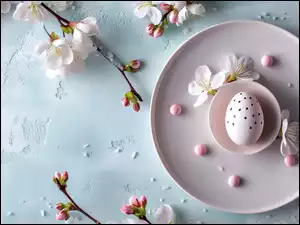 Talerz, Grafika AI, Jajko, Wielkanoc, Kwiaty