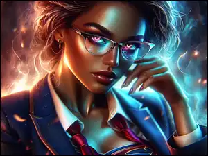 Okulary, Grafika, Spojrzenie, Kobieta, Marynarka