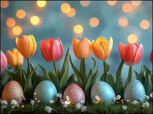 Kolorowe, AI, Tulipany, Wielkanoc, Pisanki