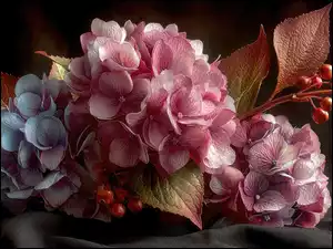 Grafika AI, Hortensja, Kwiaty, Liście