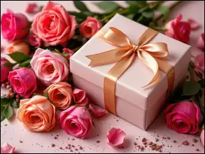 Płatki, Prezent, Czerwone, Róże