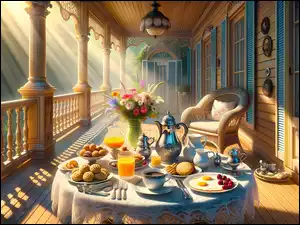 Taras, Dom, Fotel, Grafika AI, Stół, Przebijające światło