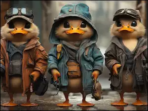 Ubranka, Grafika AI, Kaczki, Trzy, Czapki