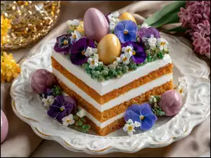 Piernik, Talerz, Wielkanoc, Ciasto, Jajka, Kolorowe, Kwiaty